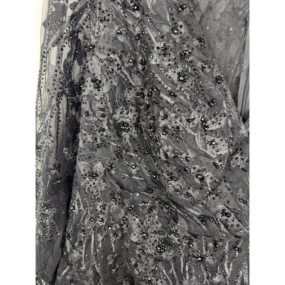 Mac Duggal 204041 Midi Tea Length Black Dress Beaded Floral Long Sleeve Size 18 - Picture 4 of 5